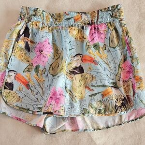 Zara Tropical Print Athletic Shorts - Blue and Pink